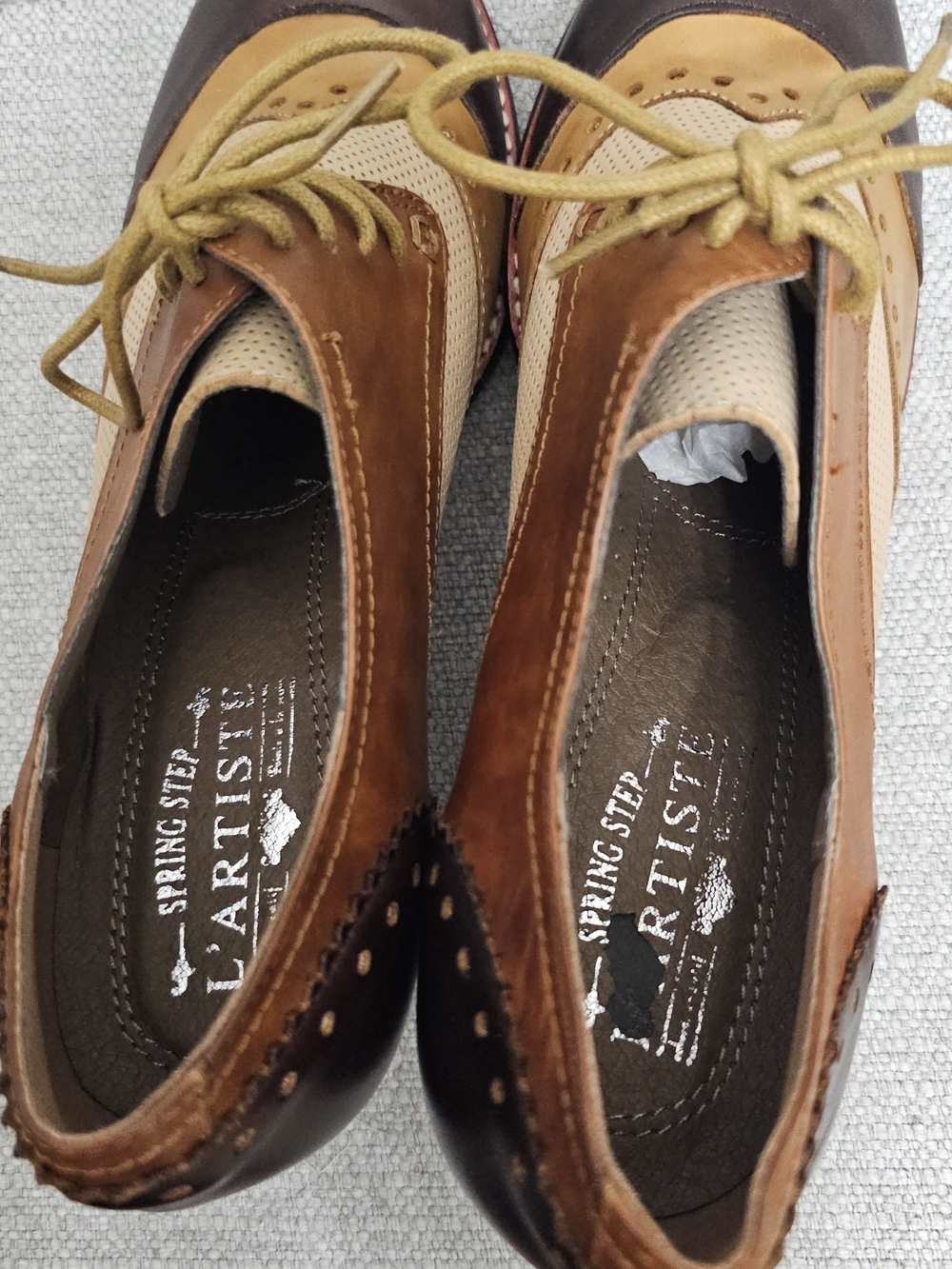 L'Artiste Bardot Oxford Heels EU 41 US 10 Brown Leather Perforated Lace Up - Picture 6 of 7